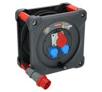 Brennenstuhl Professional KD 3200 C1 Enrouleur de câble de chantier avec prise CEE, prise CEE et 2 prises murales de protection (câble de 30 m en noir, utilisation permanente en extérieur, fabriqué en