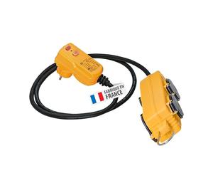 Brennenstuhl Rallonge adaptateur avec bloc 4 prises à clapet, fiche différentielle 10mA et 1,5m de câble (IP44), Fabrication Française 1132741 Jaune