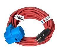 Brennenstuhl Rallonge électrique Camping, 10m H07RN-F 3G2,5 | Double prise CEE P17/standard français (type E) avec clapets, fiche (type E), usage intérieur et extérieur, Made in France