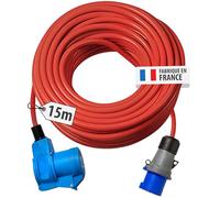 Brennenstuhl Rallonge électrique pour Camping, Loisirs, 15m H07RN-F 3G1,5 | Double prise CEE P17/standard français (type E) avec clapets, fiche CEE P17, usage intérieur et extérieur, Made in France