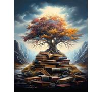 Brennora 11CT Kit de broderie arbre à livres Kits de point de croix estampé bricolage Enfant Débutant Adulte Kit Canevas 40×50cm