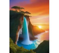 Brennora 11CT Kit de broderie Cascade au coucher du soleil Kits de point de croix estampé bricolage Enfant Débutant Adulte Kit Canevas 40x50 cm