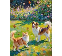 Brennora 11CT Kit de broderie Chats et chiens du parc Kits de point de croix estampé bricolage Enfant Débutant Adulte Kit Canevas 40x50 cm