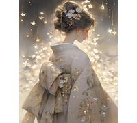 Brennora 11CT Kit de broderie Femme kimono papillon Kits de point de croix estampé bricolage Enfant Débutant Adulte Kit Canevas 40×50cm