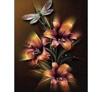 Brennora 11CT Kit de broderie fleur de lys libellule Kits de point de croix estampé bricolage Enfant Débutant Adulte Kit Canevas 40×50cm