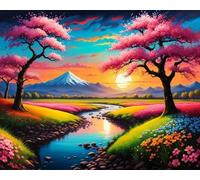 Brennora Kits de point de croix estampés Montagne enneigée de Sakura Kit de démarrage de broderie au 11CT pré-imprimé pour adultes débutants pour décoration murale 40×50cm