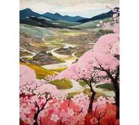 Brennora Kits de point de croix estampés Montagne Sakura Kit de démarrage de broderie au 11CT pré-imprimé pour adultes débutants pour décoration murale 40×50cm