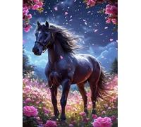 Brennora Kits de point de croix estampés Pétales et destriers galants Kit de démarrage de broderie au 11CT pré-imprimé pour adultes débutants pour décoration murale 40x50 cm