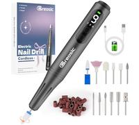 Breosic Perceuse à ongles électrique 12 en 1 portable 35 000 tr/min, rechargeable par USB, sans fil, professionnelle avec 9 vitesses et écran LED, kit de manucure, pédicure, ongles en gel et acrylique