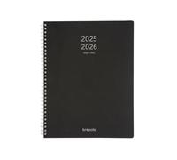 Brepols - 1 Agenda Semainier 16 Mois Polypro Noir - Septembre 2025 à Décembre 2026 - Format 21 x 27 cm - 4 Langages