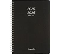 Brepols - 1 Agenda Semainier 16 Mois Spirales - Couverture Polypro Noir - Septembre 2025 à Décembre 2026 - Format 15 x 21 cm - 4 Langages
