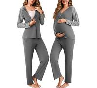 Bresdk Ensemble de Pyjama Maternité Coton Manche Longue Vêtement de Nuit Hiver Chaud Allaitement Pyjama 2 pièces