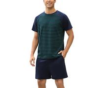 Bresdk Pyjama Court d'été pour Homme en Coton à Rayures contrastées S-3XL | Ensembles de Pyjamas Homme avec short 2 pièces pour nuits chaudes, détente calme et repos à la maison
