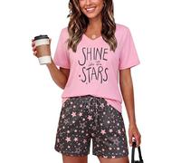Bresdk Pyjama Femme Court Coton Été à Manches Courtes 2 Pièces Doux | Ensembles de pyjama Été imprimé avec cordon et poches pour nuits chaudes, matins détendus et confort à la maison