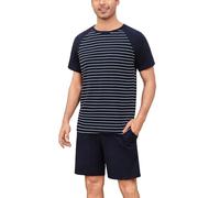 Bresdk Pyjama Homme Court Été Coton à Manches Courtes Col V Deux Pièces | Ensembles de Pyjamas Homme avec short 2 pièces pour nuits chaudes, détente calme et repos à la maison