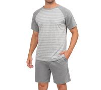 Bresdk Pyjama Homme Court Été Coton à Manches Courtes Col V Deux Pièces | Ensembles de Pyjamas Homme avec short 2 pièces pour nuits chaudes, détente calme et repos à la maison