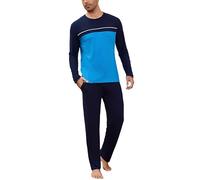 Bresdk Pyjama Homme Long Coton Ensemble Pyjama Col Rond Rayé | Pyjama Homme Hiver avec haut rayé et poches pratiques pour nuits fraîches, repos calme et confort à la maison chez soi