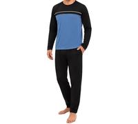 Bresdk Pyjama Homme Long Coton Ensemble Pyjama Col Rond Rayé | Pyjama Homme Hiver avec haut rayé et poches pratiques pour nuits fraîches, repos calme et confort à la maison chez soi