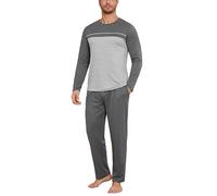 Bresdk Pyjama Homme Long Coton Ensemble Pyjama Col Rond Rayé | Pyjama Homme Hiver avec haut rayé et poches pratiques pour nuits fraîches, repos calme et confort à la maison chez soi
