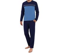 Bresdk Pyjama Homme Long Coton Ensemble Pyjama Col Rond Rayé | Pyjama Homme Hiver avec haut rayé et poches pratiques pour nuits fraîches, repos calme et confort à la maison chez soi