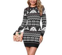Bresdk Robe de Noel Femme Chic Hiver Femmes Robes Pull Slim de Couleur Contrastée Idéale pour Une fête de Noël Confortable Noir S