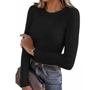 Bresdk sous Vetement Thermique Femme à Manches Longues Basic Tee Shirt Thermique Col Ras du Cou Léger Slim Fit pour Hiver Automne