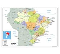 Brésil carte politique - Papier laminé [GA] A1 Size 59.4 x 84.1 cm