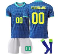 Brésil Maillots de Football Personnalisé avec Nom Nombre pour Enfant et Adultes, Brésil Ensemble Football Entraînement T-Shirt Short et Chaussettes