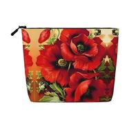 Brésil Trousse de Maquillage en Faux Chanvre Imprimé - Organisateur de Toilette de Voyage, Rangement Quotidien, Voyage D'affaires Essentiel, Belle fleur de coquelicot rouge., Taille unique