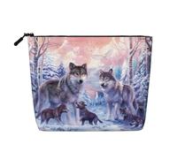Brésil Trousse de Maquillage en Faux Chanvre Imprimé - Organisateur de Toilette de Voyage, Rangement Quotidien, Voyage D'affaires Essentiel, Famille de loups, Taille unique