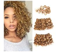 Brésilien Blond Cheveux Tissage Trames Liasses 6Pcs 8" Vierge Cheveux Bouclé Vague Humain Extensions de Cheveux avec Lace Closure 220g