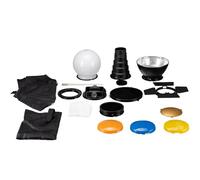 BRESSER BR-SET7 Lot de 7 modificateurs de lumière pour Flash compacts Noir | Bresser BR SET7 Kit modeleurs lumière pour flash avec adaptateur universel