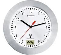 Bresser Horloge de bain MyTime Bath–radio-pilotée, affichage température, cadre alu, blanc/argenté