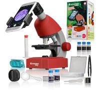 Bresser Junior Microscope pour Enfants éclairage LED réglable Support pour Smartphone préparation de spécimens et échantillons préparés pour l'éducation et l'exploration microcosmique Rouge