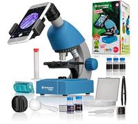 Bresser Junior Microscope pour enfants éclairage LED réglable support pour smartphone préparation de spécimens et échantillons préparés pour l'éducation et l'exploration microcosmique Bleu