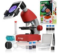 Bresser Junior Microscope pour enfants éclairage LED réglable support pour smartphone préparation de spécimens et échantillons préparés pour l'éducation et l'exploration microcosmique Rouge