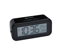 Bresser MyTime Amber Réveil Radio-piloté DCF Avec Rétro-éclairage Ambre Utilisable En Veilleuse La Nuit, Capteur De Luminosité (Piles), Alarme, Température, Noir, 13 x 6 x 5 cm,