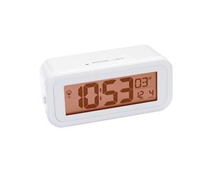 Bresser MyTime Amber Réveil Radio-piloté DCF Avec Rétro-éclairage Ambre Utilisable En Veilleuse La Nuit, Capteur De Luminosité (Piles), Alarme, Température, Blanc, 13 x 6 x 5 cm,