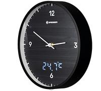 BRESSER MyTime Horloge Murale Radio-pilotée LED avec Cadran de 24 cm, Affichage des Secondes LED, température intérieure et Mouvement Radio-piloté Silencieux Noir