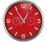 Bresser MyTime ND Thermo-Hygro Horloge Murale Radio-pilotée silencieuse avec Cadre en Acier Inoxydable et Affichage de la température et de l'humidité Rouge