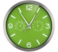 Bresser MyTime ND Thermo-Hygro Horloge Murale Radio-pilotée silencieuse avec Cadre en Acier Inoxydable et Affichage de la température et de l'humidité Vert