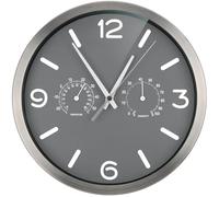 Bresser MyTime ND Thermo-Hygro Horloge Murale Radio-pilotée silencieuse Cadre en Acier Inoxydable et Affichage de la température et de l'humidité Gris 250 x 250 mm