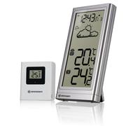 Bresser Station météo sans fil avec capteur extérieur Meteo Temp, thermomètre avec affichage de la température pour l'intérieur et l'extérieur, prévisions météorologiques, avec pied pliable et support