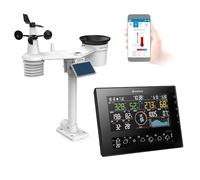 Bresser Station météo WiFi prévision 11 jours, capteur solaire 7-en-1, température, humidité, vent, UV, appli connectée