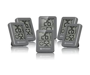 BRESSER Temeo Hygro Lot de 6 Indicateurs Thermo-hygrométriques À Poser Debout Ou À Monter Au Mur, avec Indicateur De Climat De Pièce, Gris