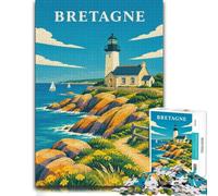 Bretagne Lighthouse Coastal Scene Illustratio Puzzle, 1000 pièces | Pour un loisir sans écran : ce puzzle 1000 pièces adulte offre un loisir classique pensé pour les adultes.