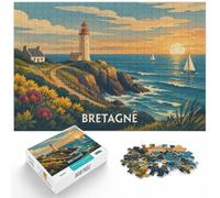 Bretagne Lighthouse Coastal Scene Illustratio Puzzle, 1000 pièces | Pour une activité relaxante loin des écrans : ce puzzle 1000 pièces adulte offre une pause loin des écrans.