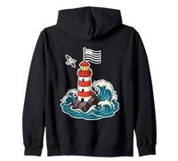 Bretagne Phare Breton Kawaii - Vagues et Gwenn ha Du Côtier Sweat à Capuche