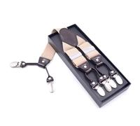 Bretelles Homme Larges 6 Clips Forme de Y Réglable Élastique 3.5 X 125 cm - Beige