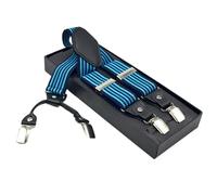 Bretelles Homme Larges Stripe Suspenders Pants Men Elastic Y Shape Braces 4 Clips Suspender Belt 3.5 * 120cm Suspender Male(Blue)